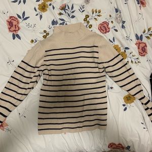 Cream and black striped sweater with bubble sleeve